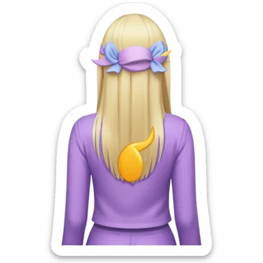 back view of a person, blonde with long straight hair, wearing pastel purple clothes sticker