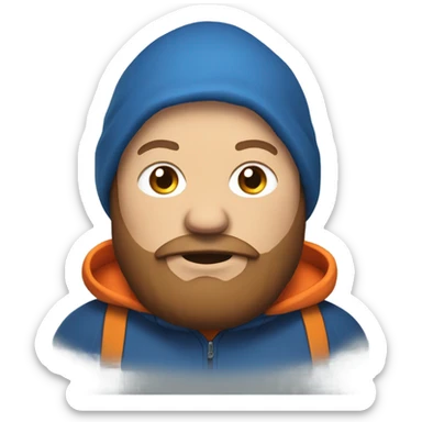 Fat streamer on twitch with blue hoodie and orange beard sticker