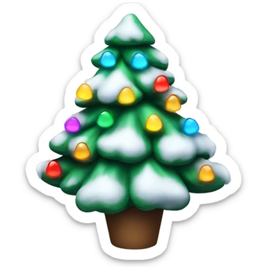 Christmas tree with colorful lights and covered in snow   sticker