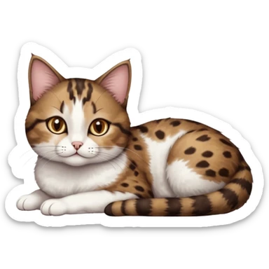 full body tiny short hair dark brown and white cat with hazel eyes lying down sticker