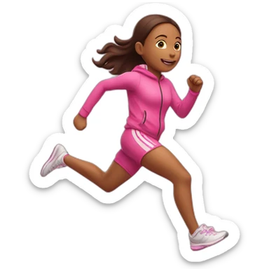 a girl in a pink tracksuit running to the finish line. sticker