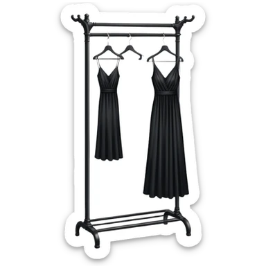 metal clothing rack with a formal black dress hanging sticker