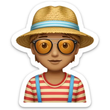 person with striped clothing sun glasses and straw hat sticker