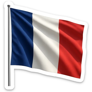 French flag waving in the wind, realistic fabric texture, vibrant blue, white, and red colors sticker