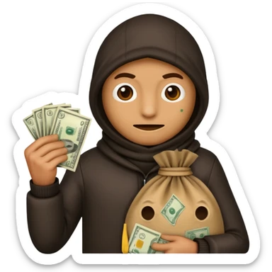 Robber emoji holding a bag of money sticker