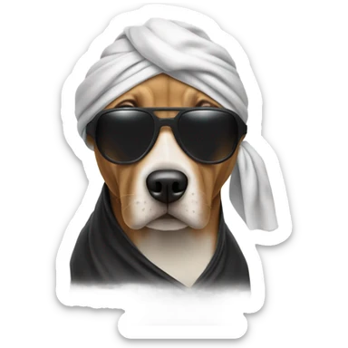 Dog with sunglasses wearing a durag sticker