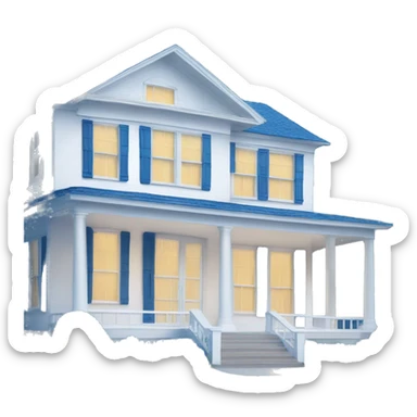 Big White House with blue shutters and wrap around porch sticker