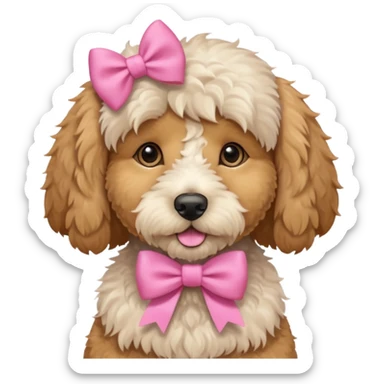 Cute Golden doodle with pink bow sticker