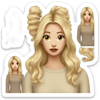 White women, long blonde balayage hair, dead eyes, beige sweater sticker