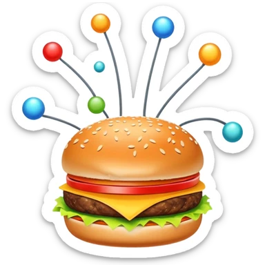 burger with atom electrons orbiting sticker
