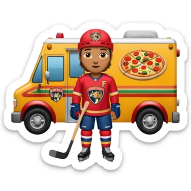 The galaxy with a with a Florida Panthers player
With a taco truck and a pizza truck with a house
 sticker