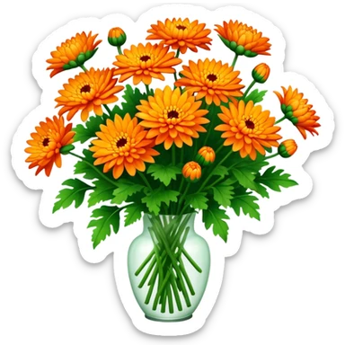 big bouquet Vibrant Orange Chrysanthemum, luxuriant, leaf, bud sticker