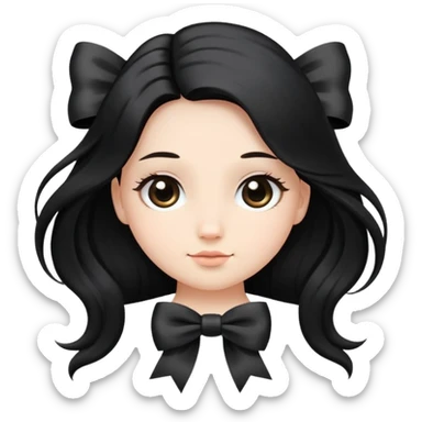 cute round face with long black silk hair and a bow on the side sticker