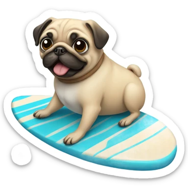 Pug on a surfboard  sticker