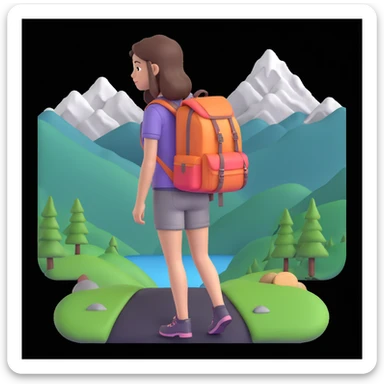 portrait of girl back packing mountains in background, close up pose sticker