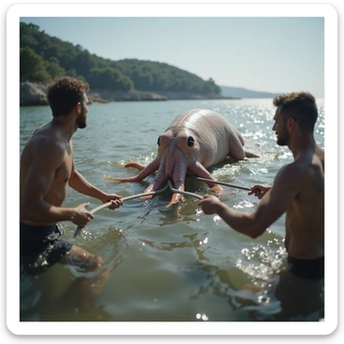 realistic photorealistic squid game tug of war scene sticker