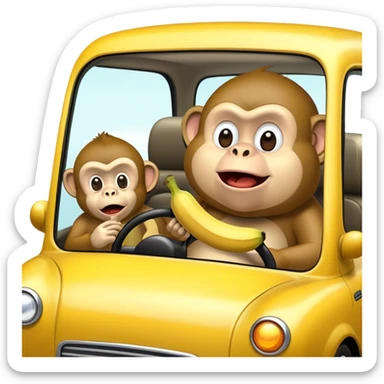 Monkey driving a taxi fast while eating and a white fat guy being scared next to it sticker