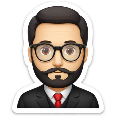 Un profesor calvo, que tenga barba abundante de color negro, lleva gafas con el cristal de color amarillo y un abrigo de cuadros rojo sticker