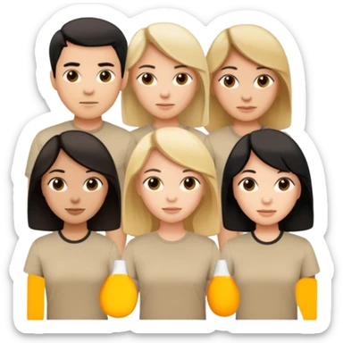group of people  together ; men and women with brown, blonde, black hair wearing beige shirts aesthetic sticker