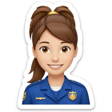 Young Female: ponytail brown haiir, wearing uniform, white skin, smile sticker