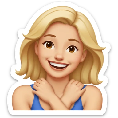 Woman crossing arms around neck laughing  sticker