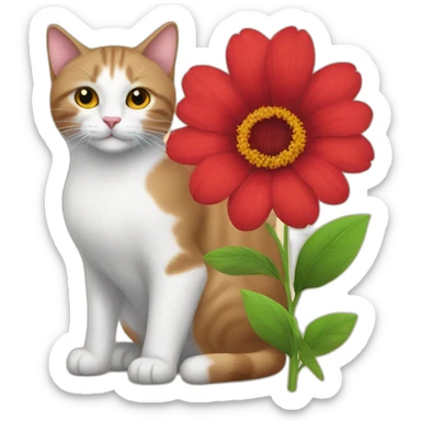 RED FLOWER AND CAT sticker