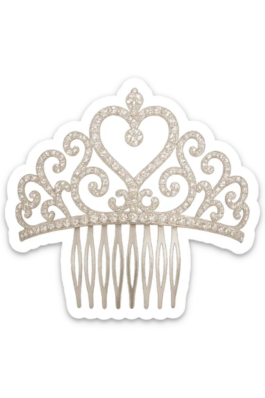 girly sparkling tiara comb, heart-shaped, no background sticker