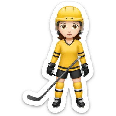 Girl hockey player with yellow jersey full body brunette with helmet sticker