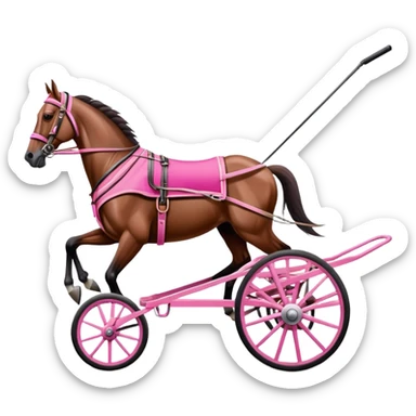 Harness racing horse that pulls a two-wheeled cart occupied by a driver in pink sticker
