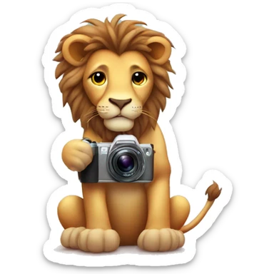lion with cute hearts around takes pictures with digital camera sticker