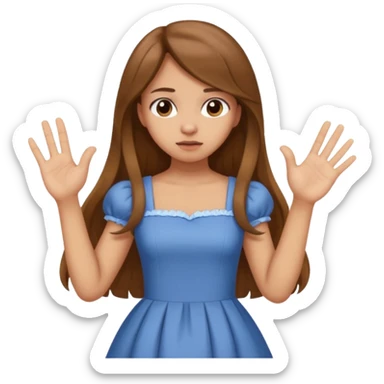 fake costumer loyalty, girl that doesn't care, she is like whatever, brown long hair, cute dress and her hand showing like i dont care whatever, make her look little bit bored sticker
