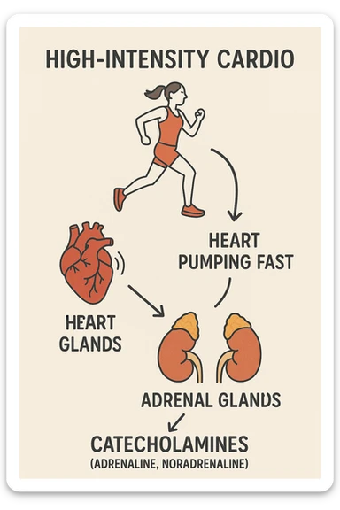fai uno schemino che mostra come il cardio ad alta intensità stimola le catecolamine sticker
