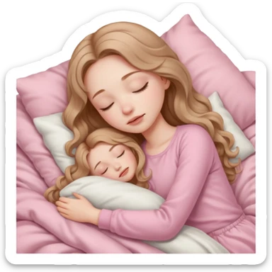 girl with pale skin and long wavy light brown hair in light pink clothes sleeping alone sticker
