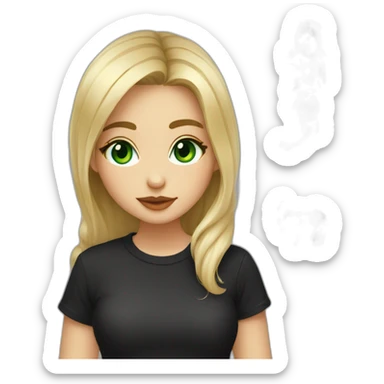 Artist girl with paints blonde beautiful green eye kiss full body and legs. Black shirt sticker