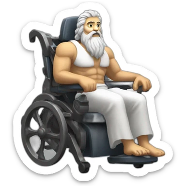 zeus on a wheeling chair sticker