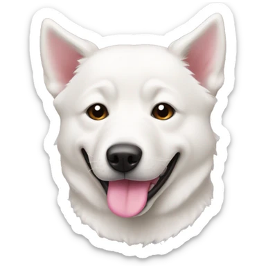 White jindo with pink nose sticker