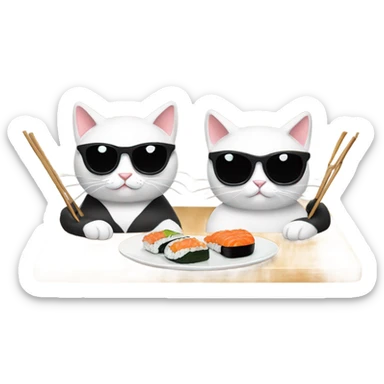 two cats wearing sunglasses and eating sushi sticker