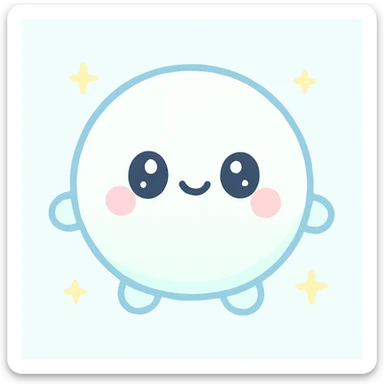 chubby snow ball character with a happy face, tiny arms and legs, kawaii style sticker