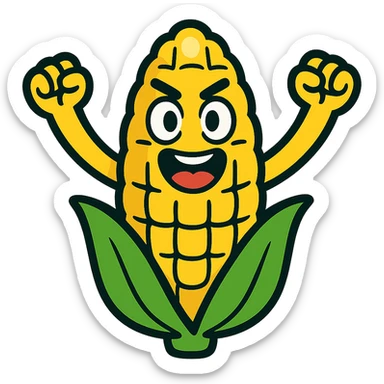 cute cartoon-style corn on the cob, expressive, symbolizing team spirit and energy sticker
