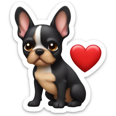 Black and tan frenchie dog holding heart  sticker