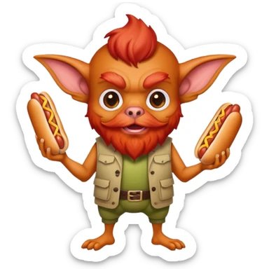 Gremlin with red beard and hot dogs  sticker