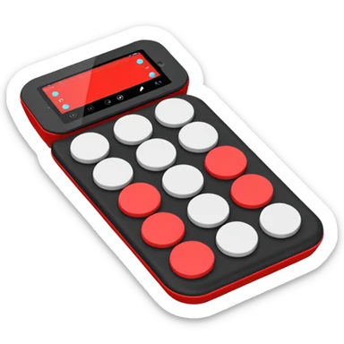 Create a clean, simple emoji of a digital percussion octapad with 6 pads. Flat design, rounded shapes, red and black colors, white background. With this kind of inclination sticker