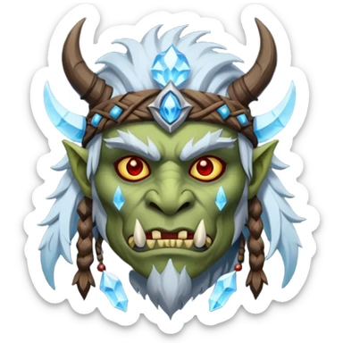 Fantasy Christmas orc shaman icon, ice spirit magic theme, glowing runes, winter tribal mask elements, mystical cold atmosphere, emoji sized portrait, male/female variant
 sticker