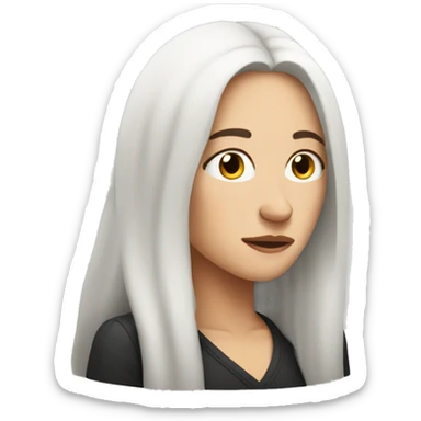 white woman with dark long hair exhales and closes her eyes sticker