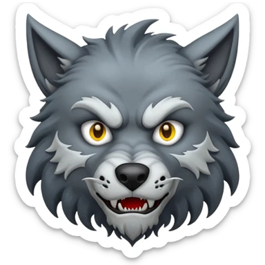 Lycan head, full moon, horror cartoon emoji, no background sticker