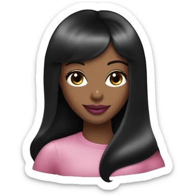 Naomi Campbell long black hair smiling pink lip  sticker