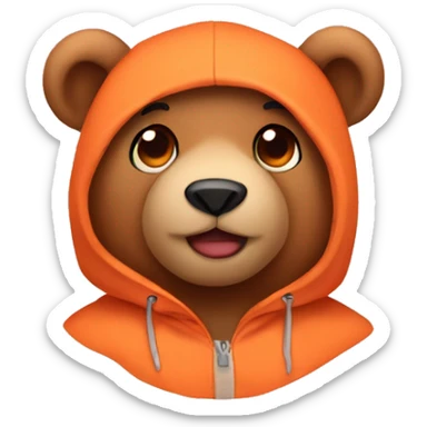 Teddy bear Wear orange hoodie with heart eyes sticker