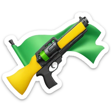 Yellow flag with a green gun in the middle sticker