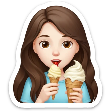 beautiful pale brunette girl with long hair eating ice cream sticker