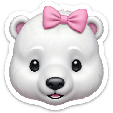 A polar bear smiling shy, blushed and with a pino bow on the head sticker